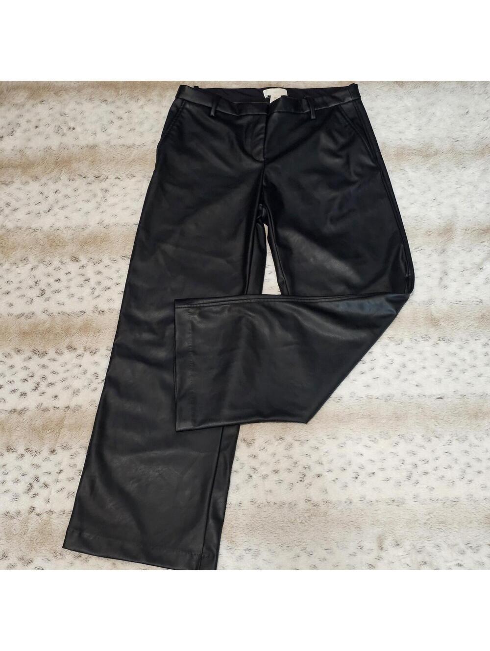 H&M Womens Vegan Leather Black High Rise Wide Leg Dress Pant US 8 NWT